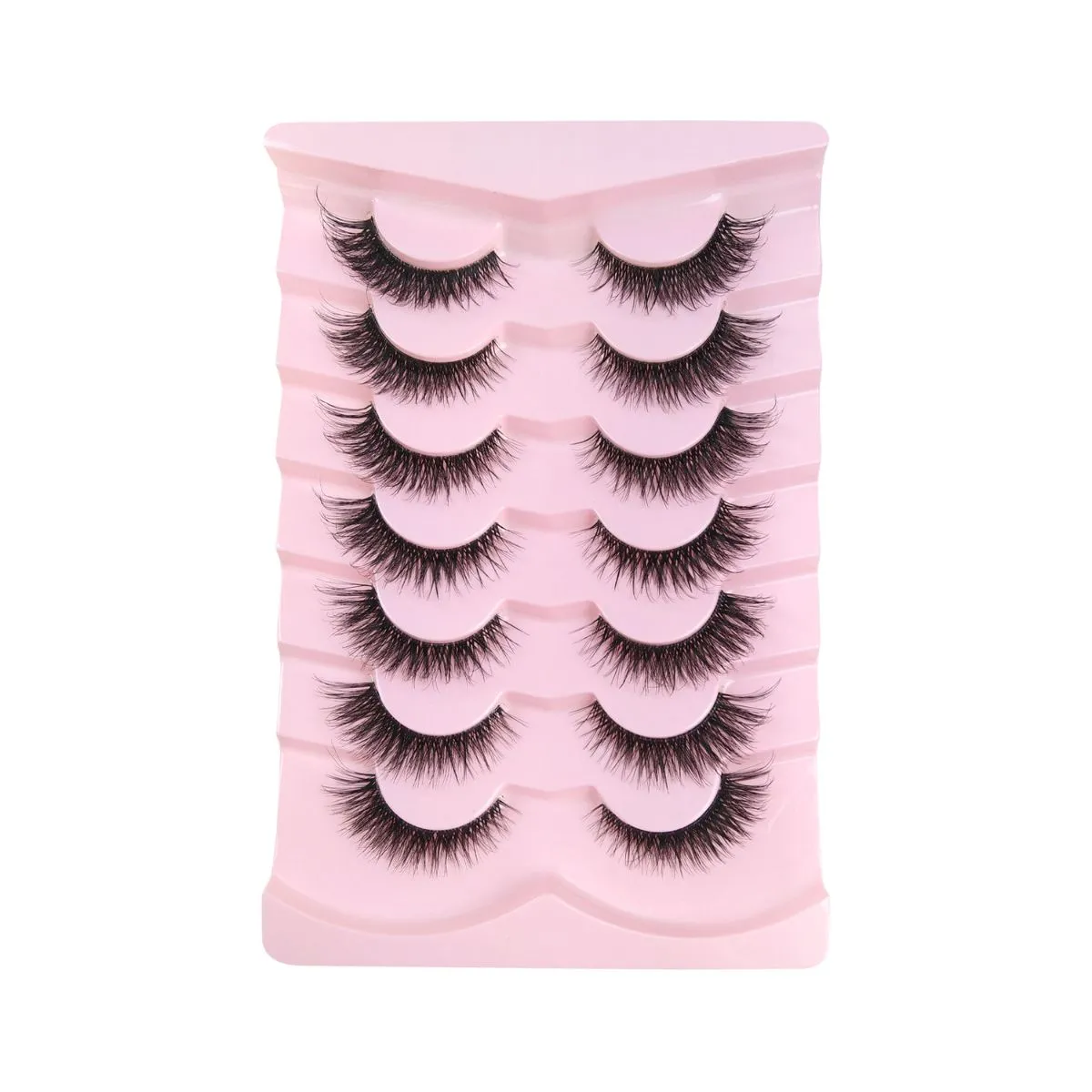 7 Pairs Cat Eye Strip Lashes with Clear Band – Natural Look Curly Fluffy False Eyelashes, Faux Mink Synthetic Eye Lashes for Everyday Wear, Reusable